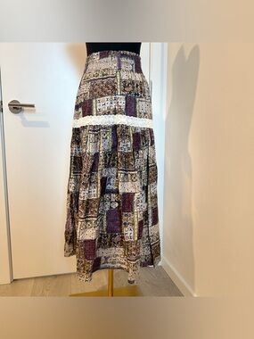 Boho Patchwork Maxi Skirt in Purple and Brown